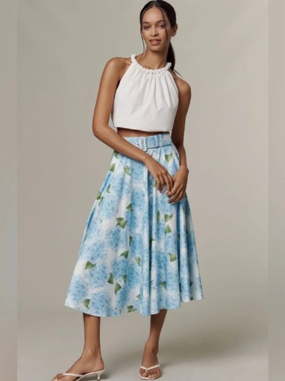 NWT Anthropologie Hutch Cotton-Blend Belted Midi Skirt Hydrangea Blue XS
